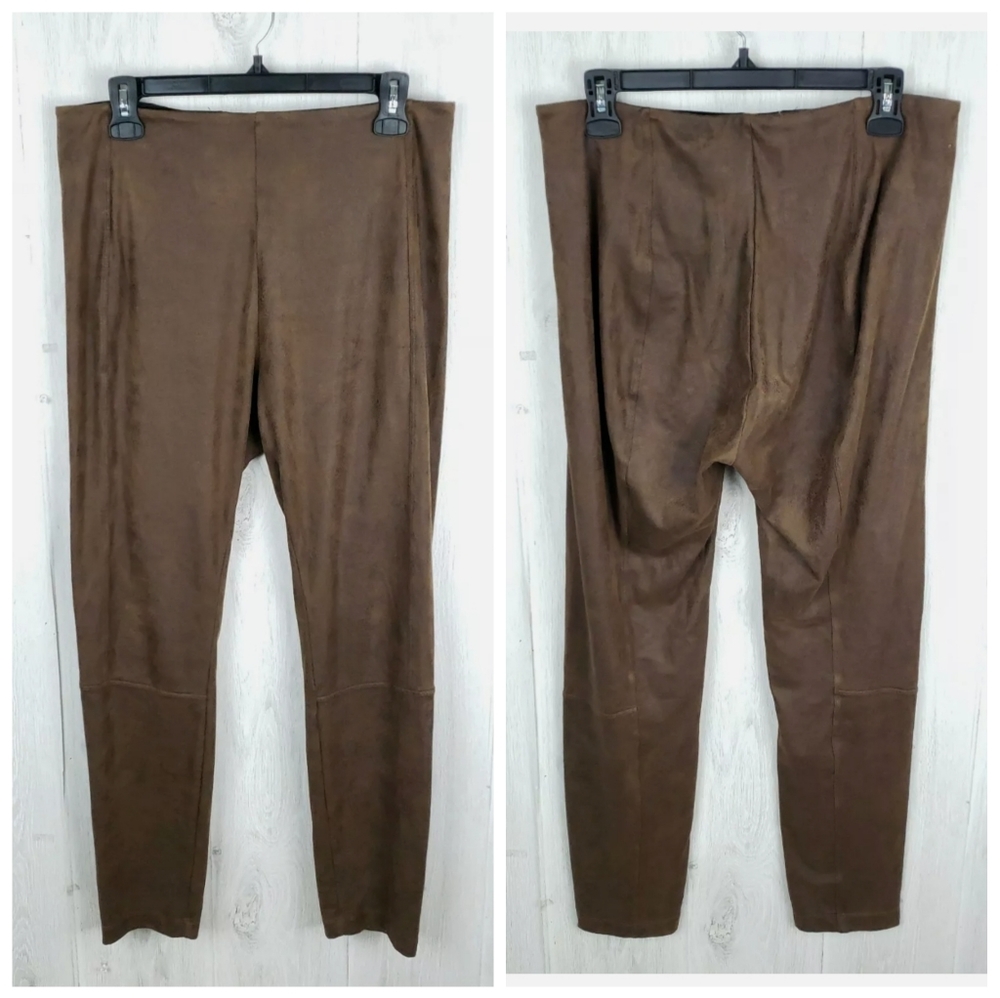 Lysse Size M Brown Faux Suede Cracked Print Leggings Hidden Pocket